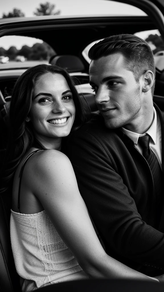 Couple,White people,Black and white photography,young,Drive Date
