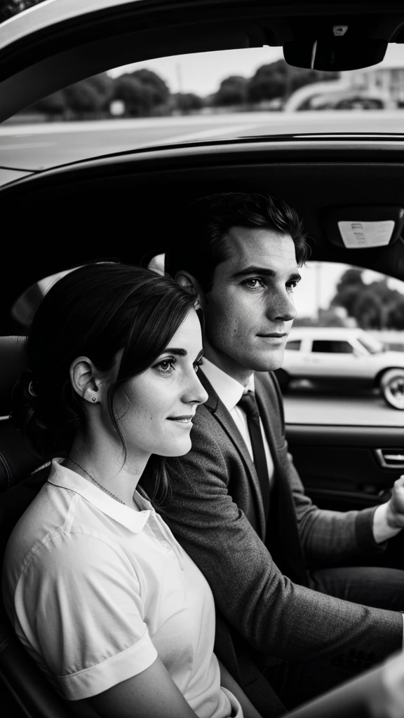 Couple,White people,Black and white photography,young,Drive Date