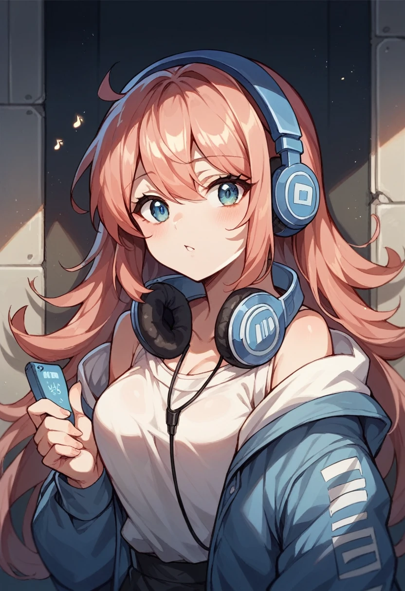 night、Girl listening to music in a cozy room, Use headphones, 2D Style Anime, Lo-Fi, hard disk, Dark Environment