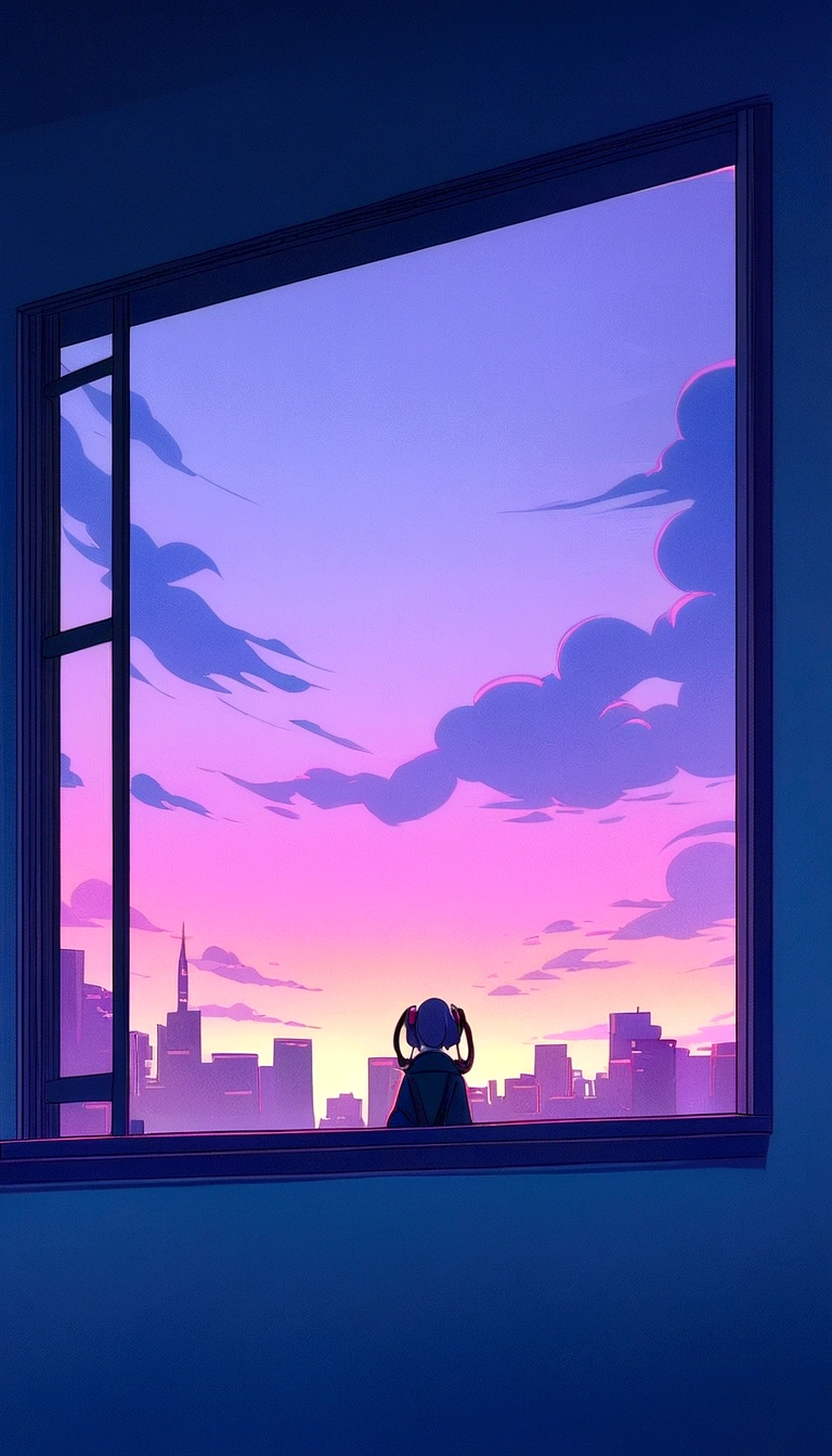 Anime girl wearing headphones looking out the window at the city, Lo-fi Girl, Anime atmosphere, Lofi Artstyle, Anime Style 4k, Anime Aesthetics, Nightcore, Lo-fi feeling, Lofi Art, anime art wallpaper 4k, anime art wallpaper 4k, anime wallpaper 4k, anime wallpaper 4k, An atmosphere of praise