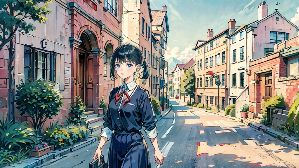 Historic buildings, quaint school buildings, school girls,