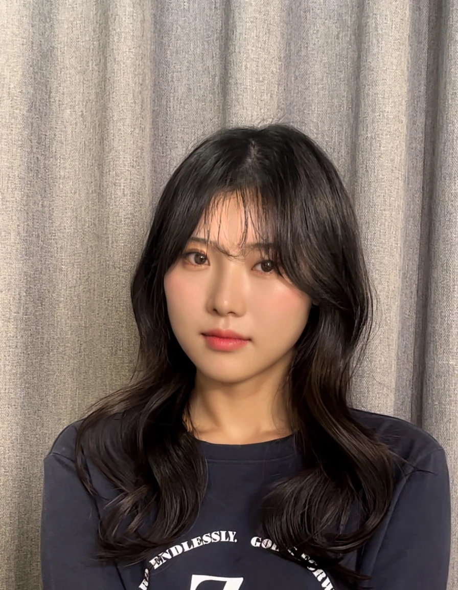 Best Quality, 8k, Masterpiece, (Portrait: 1.3), (photo realistic:1.4), (hyper realistic:1.4), Sharp Focus, looking at viewer, (smoother lighting:1.1), (increase cinematic lighting quality:0.9), realistic lighting, backlighting, light on face, ray trace, (brightening light:1.2), (Increase quality:1.4), sharp detail, (best quality real texture skin:1.4), finely detailed eyes, black_eyes, finely detailed face, 25 year old Korean woman