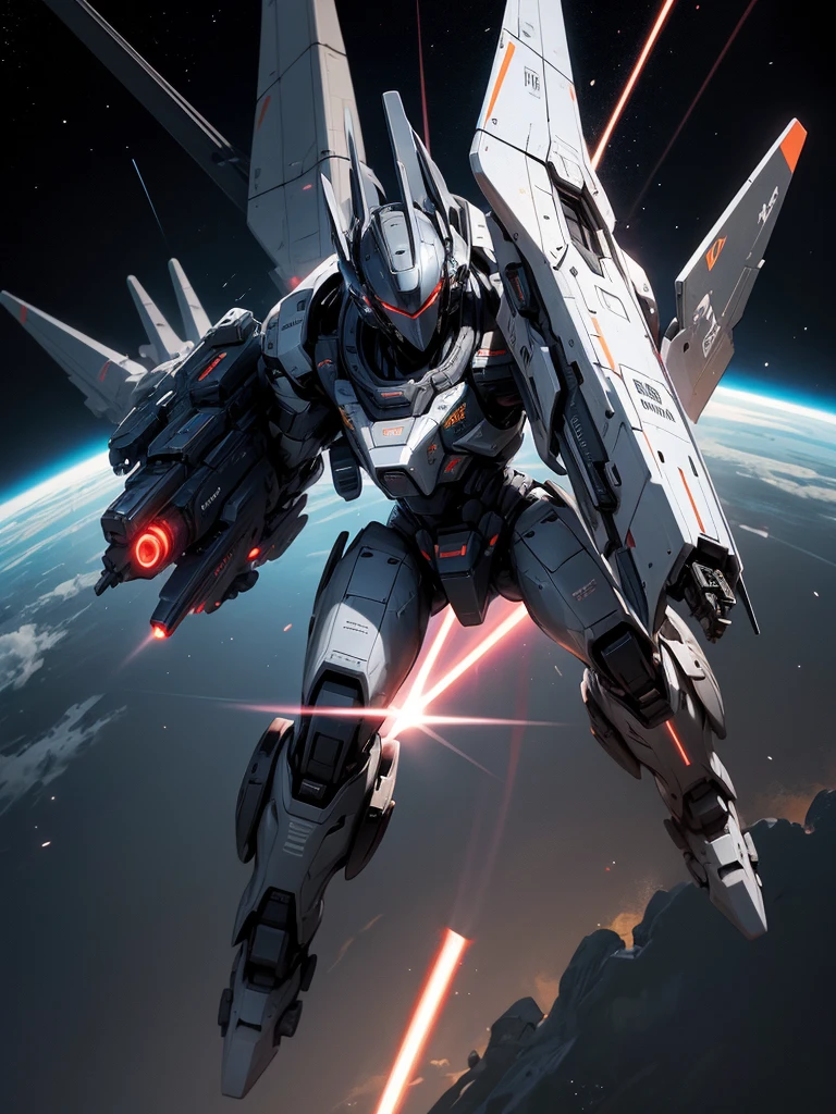 Space big robot black laser gun plane