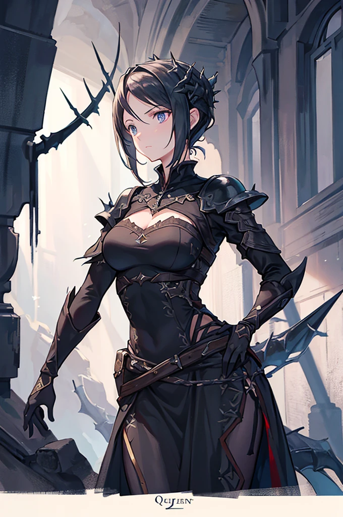Artwork based on the Queen of Thorns, ((Highest quality)), High resolution, 8K, Cinematic Light, High Contrast, Written boundary depth, Strong brilliance, Detailed Background, One Girl, cute, fine grain, Shining Eyes, Detailed Iris,