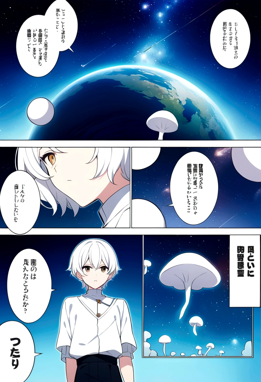 A boy with white mushroom-cut hair, comics, Topics on pixiv, Space Art, anime aesthetic, Official Art, anime
