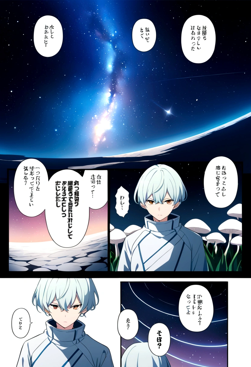 A boy with white mushroom-cut hair, comics, Topics on pixiv, Space Art, anime aesthetic, Official Art, anime