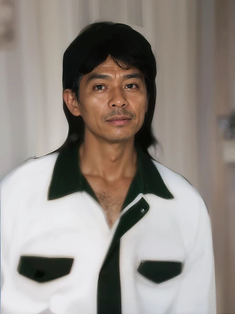 a realistis indonesian man face age 40 wear a white shirt,ultra hd 8k