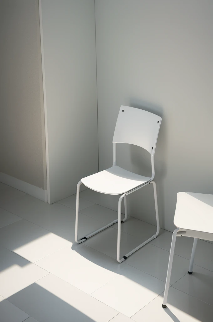 White room chair and scattered paper