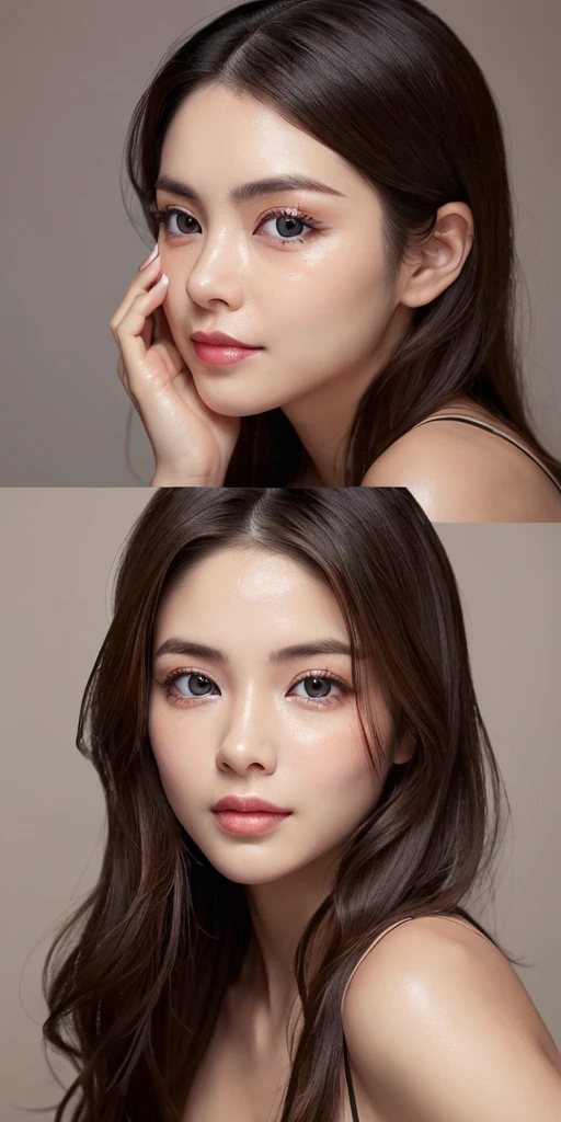 (((One Woman、One Face:1.5)))16K、Photorealistic、Highest quality、masterpiece、Ultra-high resolution、RAW Photos、Realistic、Bright lighting、Face Light、Smooth Professional Lighting、looking at the camera、alone、Adult female、Beautiful woman、so beautiful、Realistic skin texture、Glowing Skin、Moisturized Skin、Realistic eye and facial details、Perfect Style、Model Body Type、Beautiful Eyes、Big eyes、Inconspicuous tear bags、slim、Big Breasts、Very good、Camel Toe、My nails aren't long、Very long hair、((Black Hair、black eye))、Looks happy、Beautiful hip line、Fantasy Dress、