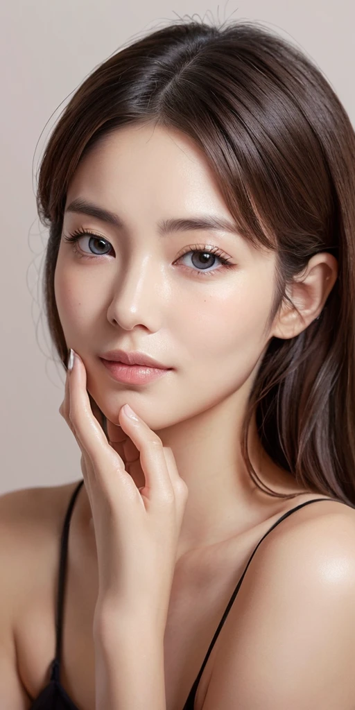 (((One Woman、One Face:1.5)))16K、Photorealistic、Highest quality、masterpiece、Ultra-high resolution、RAW Photos、Realistic、Bright lighting、Face Light、Smooth Professional Lighting、looking at the camera、alone、Adult female、Beautiful woman、so beautiful、Realistic skin texture、Glowing Skin、Moisturized Skin、Realistic eye and facial details、Perfect Style、Model Body Type、Beautiful Eyes、Big eyes、Inconspicuous tear bags、slim、Big Breasts、Very good、Camel Toe、My nails aren't long、Very long hair、((Black Hair、black eye))、Looks happy、Beautiful hip line、Fantasy Dress、