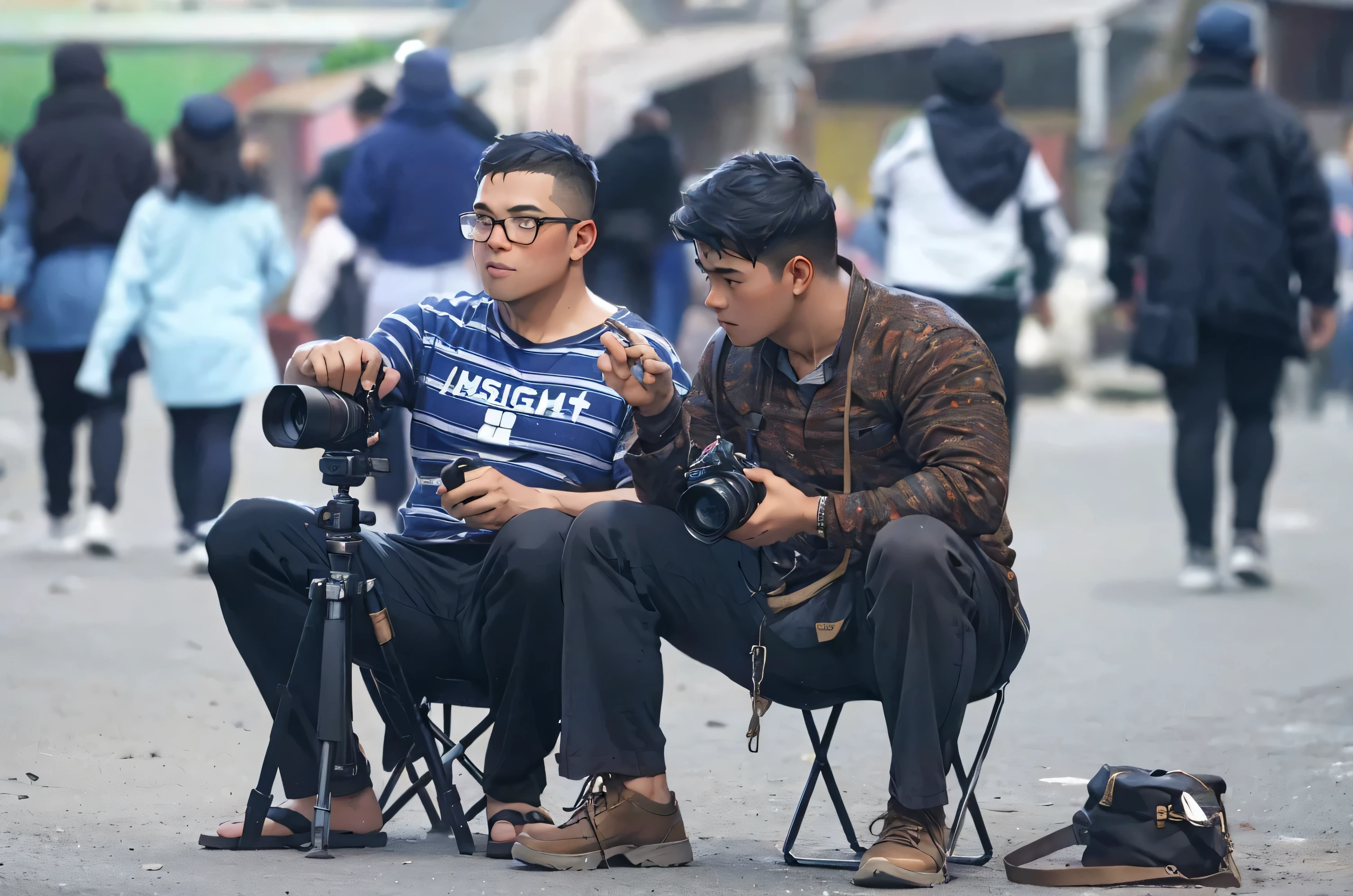 (Best quality,A high resolution,Ultra-detailed,Realistic:1.2),a young man holding a camera, wearing newsboy hat, vintage look, outfit, at outside barn house, country side, warm tone, photography（promotional poster）。