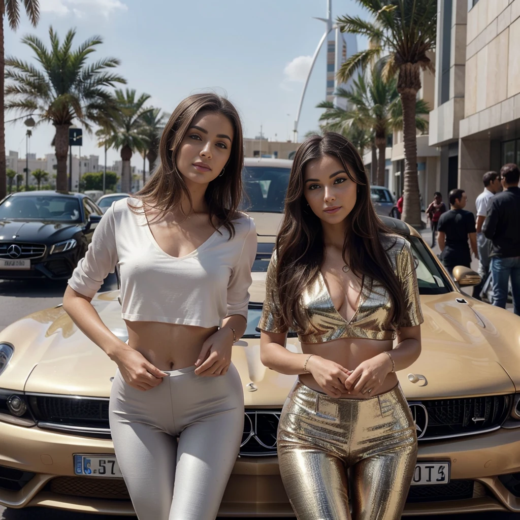 Photographie 4K, amateur photo posted on ,beautiful Female ,gown ,salon, posing next to a sports car in dubai in the desert