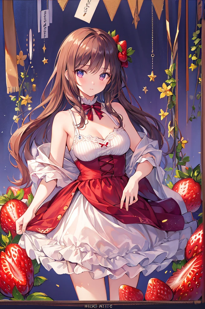 ((masterpiece, Highest quality)), High resolution, 8K, Cinematic Light, High Contrast, Written boundary depth, Strong brilliance, Detailed Background, One Girl, cute, Fine grain, Eyes sparkling, Detailed Iris, Strawberry-themed artwork