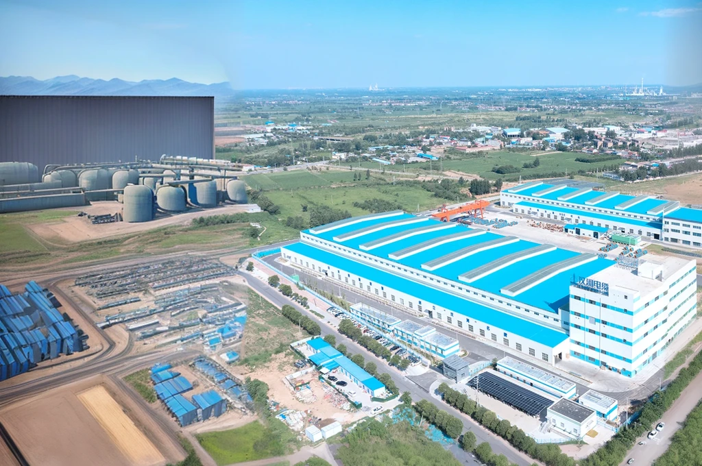 Aerial view of a factory with a large blue roof and buildings, mountain valley to factory, Factory Background, Very very surreal, huge factories, Large scale, gigantic scale, wide image, Industrial surroundings, Company Profile Factory Photos, Eight thousand. filling of the view, Airsoft Arena Landscape, Ultra-high resolution, Power plant location