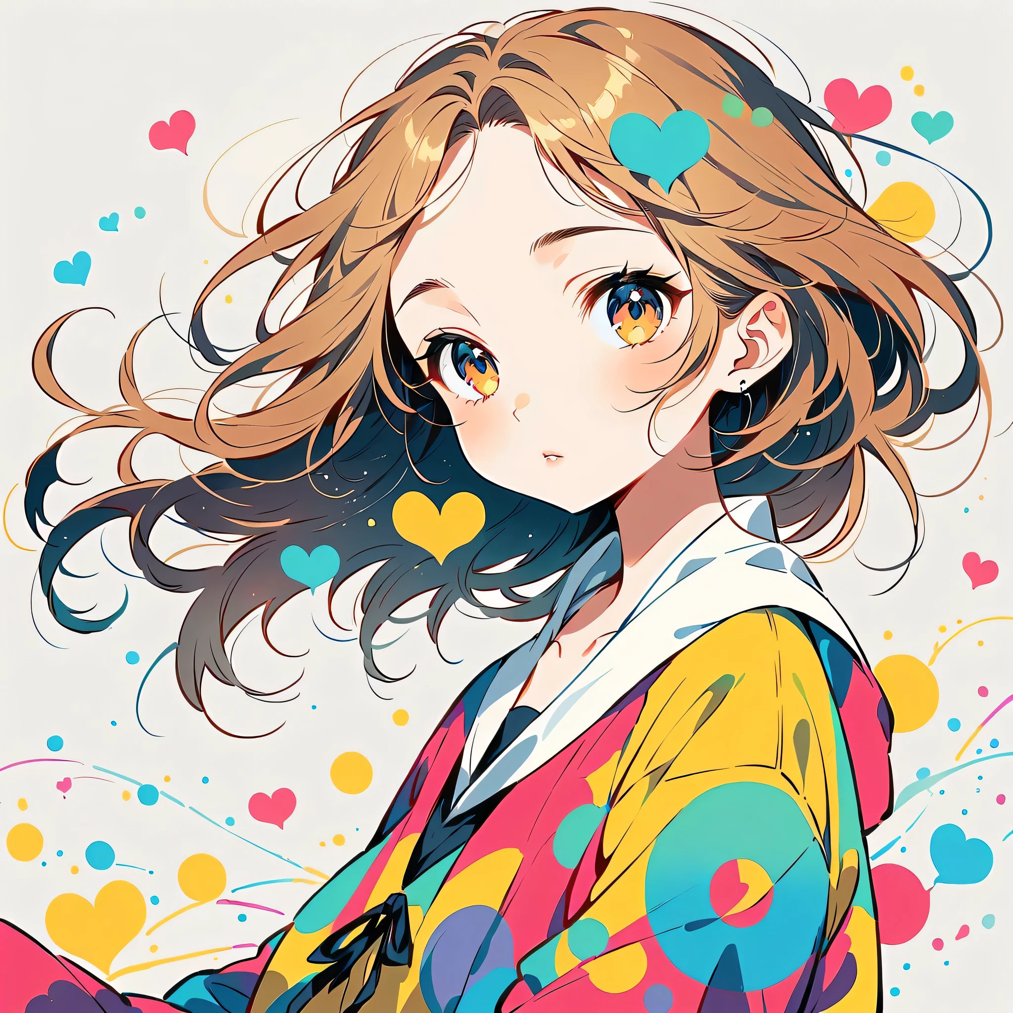 Mika Pikazo style, Simple Line Initialism,Abstract art, colorful hearts ,colorful hearts, (((The most beautiful girl of all time))), Space Travel