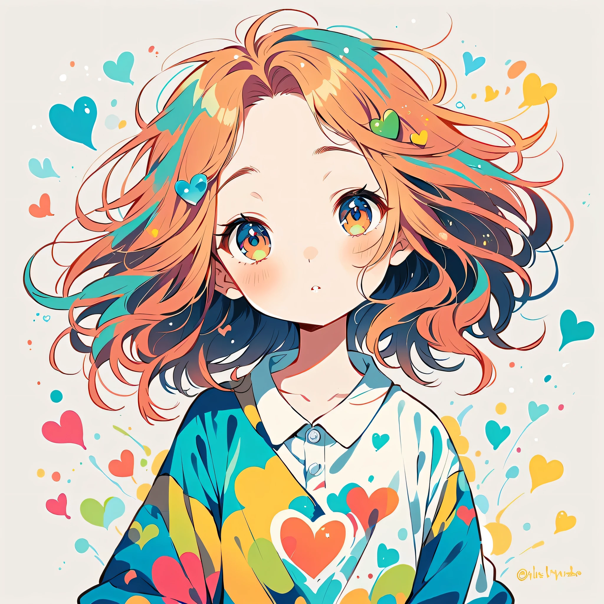 Mika Pikazo style, Simple Line Initialism,Abstract art, colorful hearts ,colorful hearts, (((The most beautiful girl of all time))), Space Travel