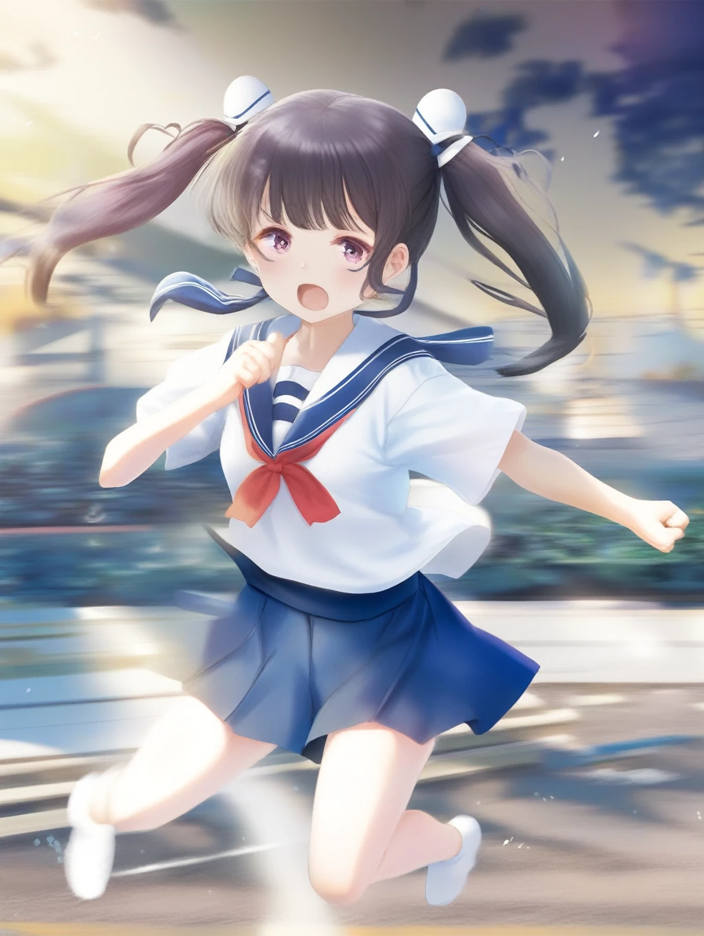 Sailor suit、girl、Twin tails、Running