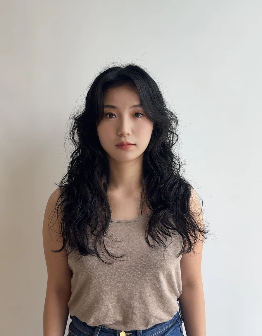 Best Quality, 8k, Masterpiece, (Portrait: 1.3), (photo realistic:1.4), (hyper realistic:1.4), Sharp Focus, looking at viewer, (smoother lighting:1.1), (increase cinematic lighting quality:0.9), realistic lighting, backlighting, light on face, ray trace, (brightening light:1.2), (Increase quality:1.4), sharp detail, (best quality real texture skin:1.4), finely detailed eyes, black_eyes, finely detailed face, 25 year old Korean woman