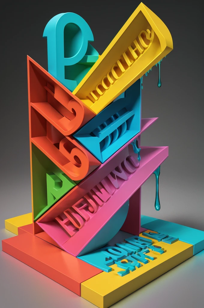 A mesmerizing 3D typography design that showcases the words 'Follow bento_GK' in a whimsical, dripping font. The vibrant colors, transitioning from bright pinks to blues, yellows, and greens, create a lively and dynamic effect. Each letter appears to be dripping or melting, generating a fluid and captivating motion. The dark grey background enhances the visual contrast, allowing the bold and striking words to make a powerful statement., typography, 3d render
