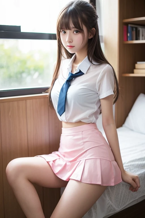 beautiful girl、high school girl、mini skirt、See-through、sit