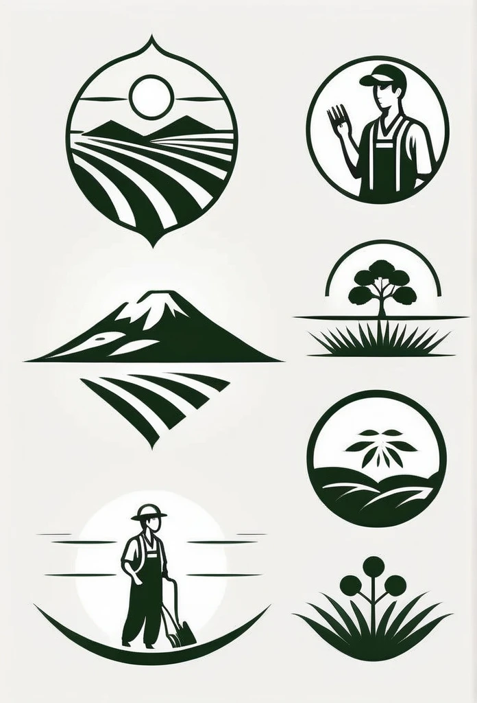 Logos of fashionable Japanese farms and landscaping companies

worker
Pretty cool
chic and modern design
monotone
with warm rich greenery

The background is white