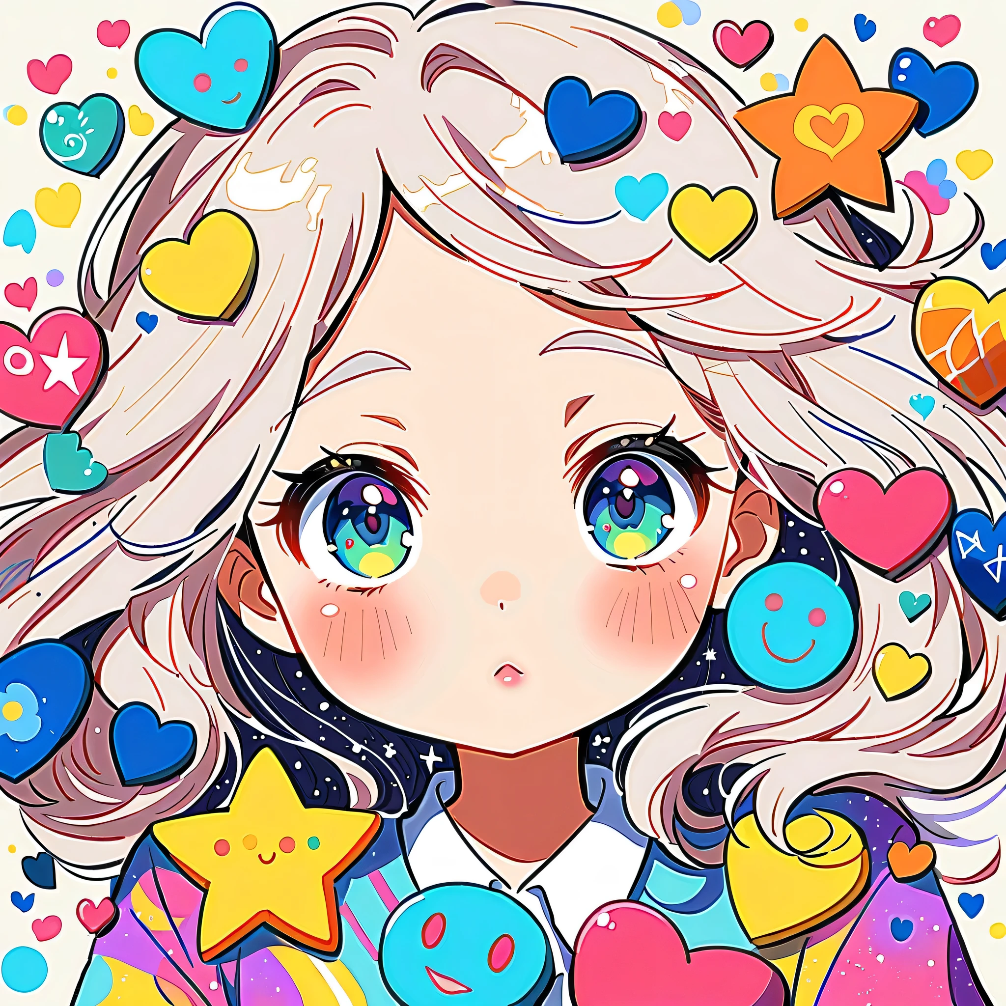 Mika Pikazo style, Simple Line Initialism,Abstract art, colorful hearts ,colorful hearts, (((The most beautiful girl of all time))), Space Travel, Cute and colorful amoeba, Lips in love