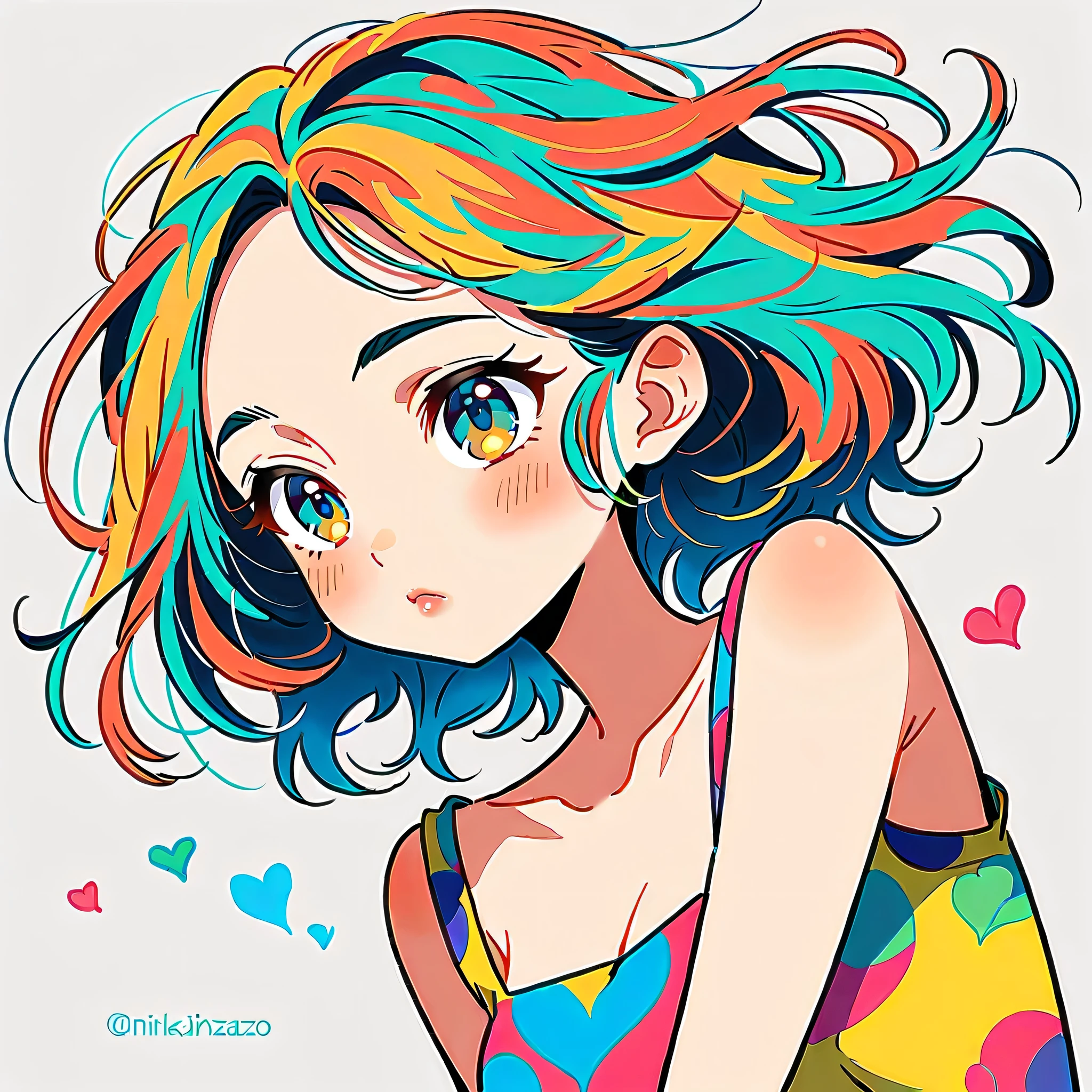 Mika Pikazo style, Simple Line Initialism,Abstract art, colorful hearts ,colorful hearts, (((The most beautiful girl of all time))), Space Travel, Cute and colorful amoeba, Lips in love