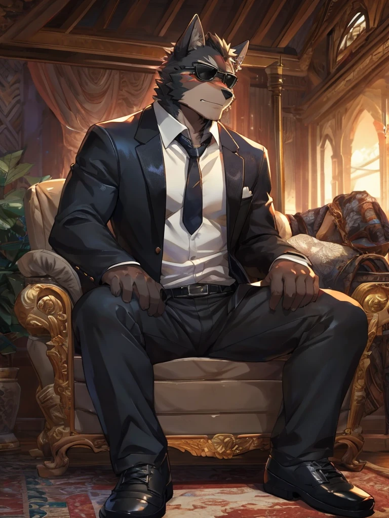 5 fingers, detailed face, detailed eyes, adult male, panther caroso, solo, sitting in an armchair with crossed legs, nude, naked, black body, black fur, body completely in black, black eyes, yellow sclera, smirk, sexy, seductive, flirting, flirting with the viewer, flirtatious, surrounded by roses,