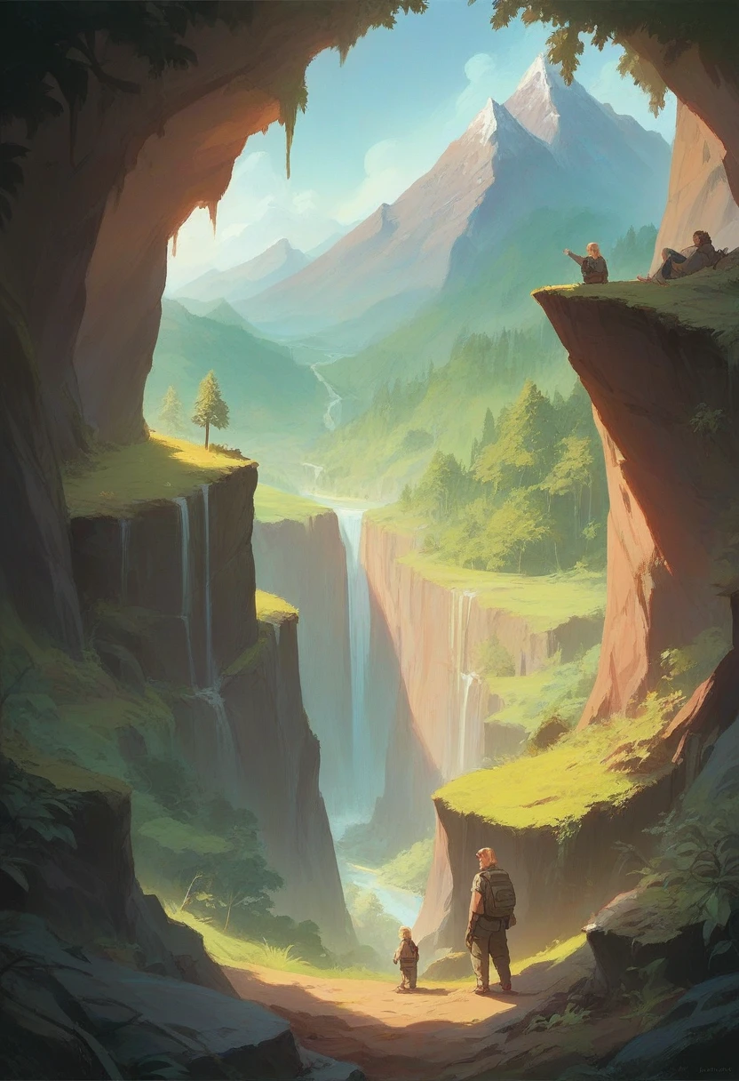 photo,Real people,A 25-year-old Western woman, beautiful, blonde hair, blue eyes, large breasts visible. Wearing old, dirty hiking gear, he stood at the edge of a cliff holding an M-16.,mountain,rainforest
