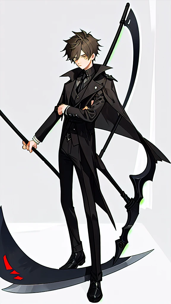 A teenage boy  pose with a scythe, coat outfit,,Anjm masterpiece