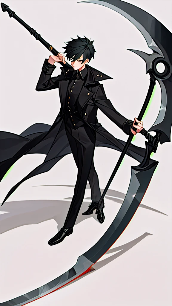 A teenage boy pose with a scythe, coat outfit,,Anjm masterpiece