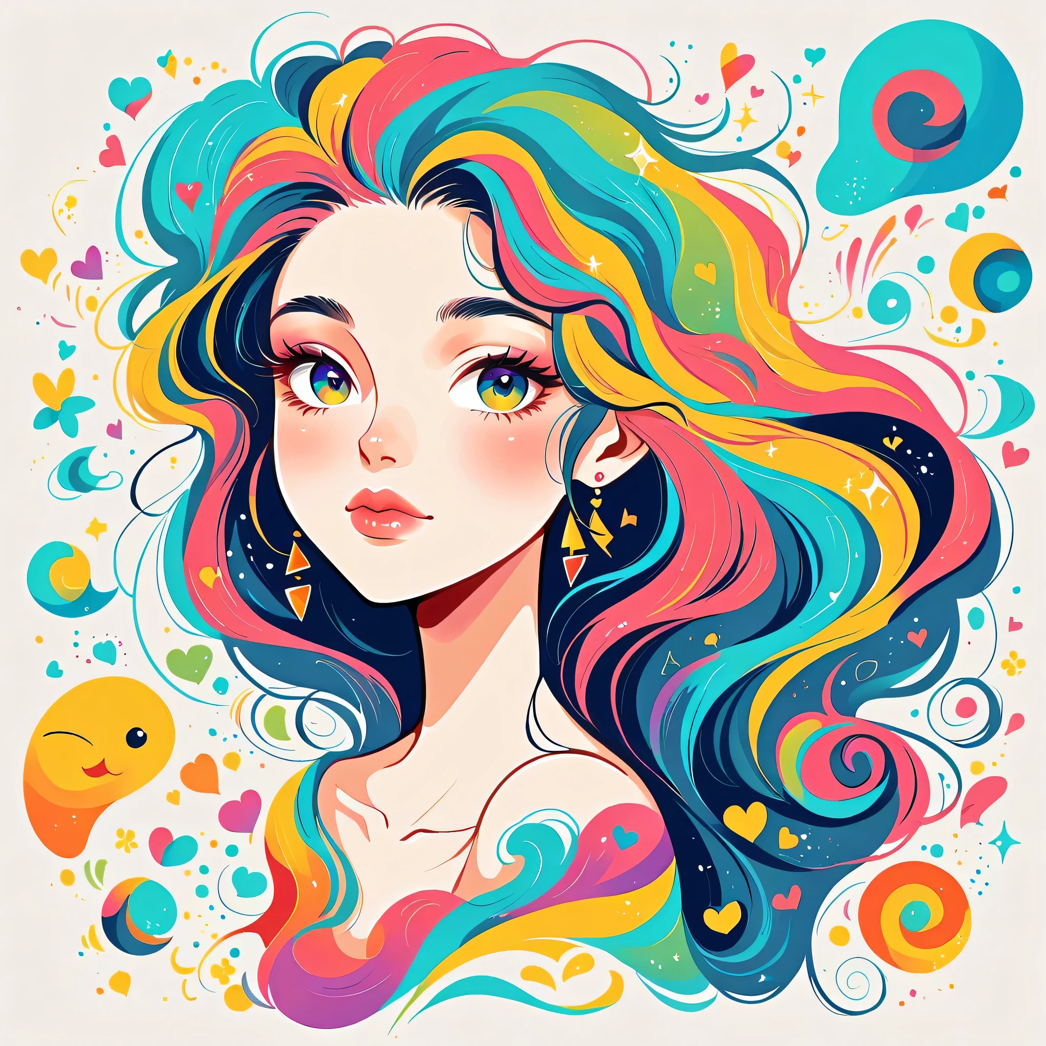 Micho style, Simple Line Initialism,Abstract art, colorful hearts ,colorful hearts, (((The most beautiful girl of all time))), Space Travel, Cute and colorful amoeba, Lips in love