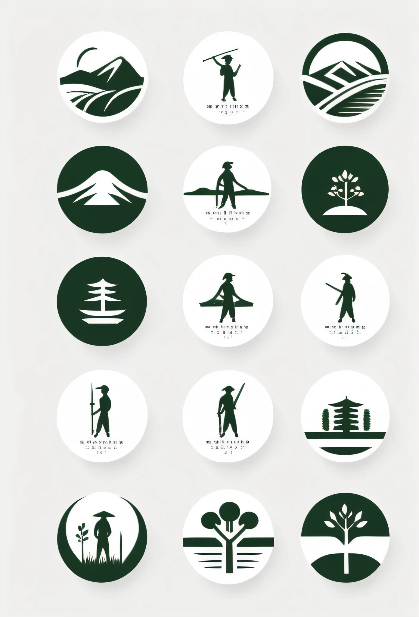 Logos of fashionable Japanese farms and landscaping companies

worker
Pretty cool
chic and modern design
monotone
with rich greenery

The background is white
