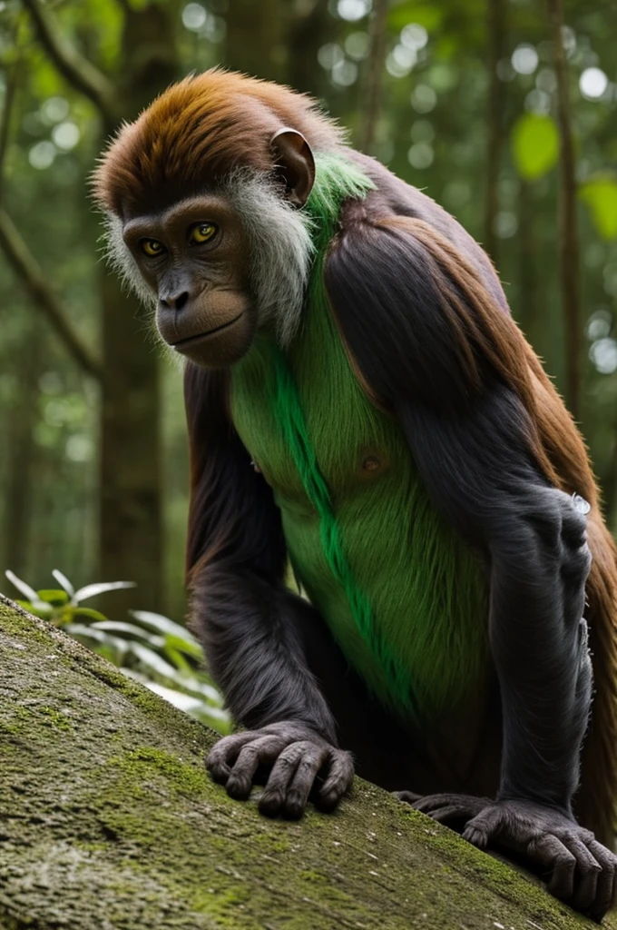 Un singe vert zombie qui se retire les côtes et hurle