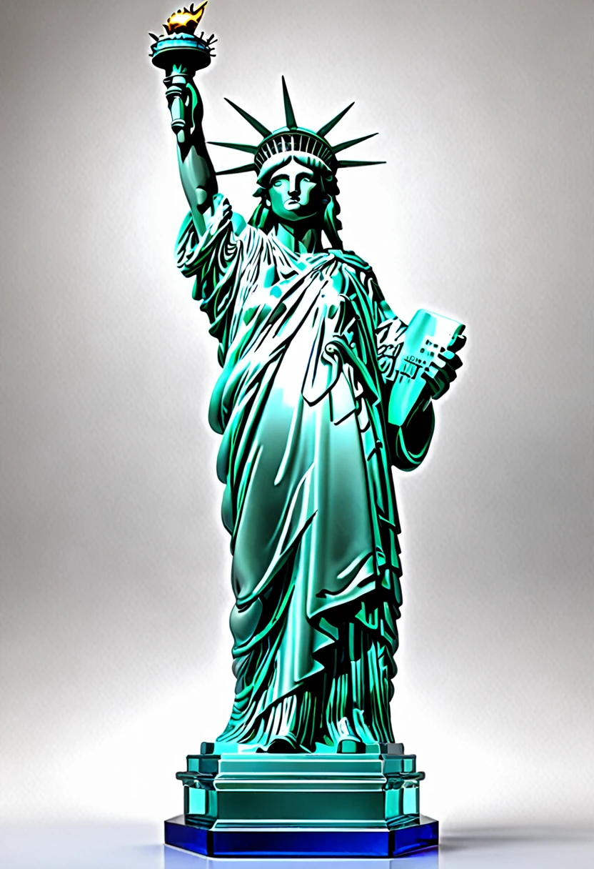 american statue of liberty made of glass, hyper realistic photo