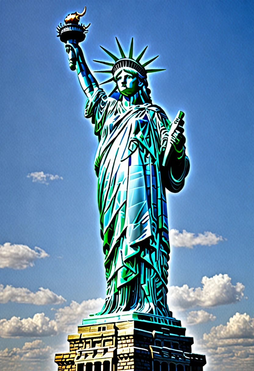 american statue of liberty made of glass, hyper realistic photo