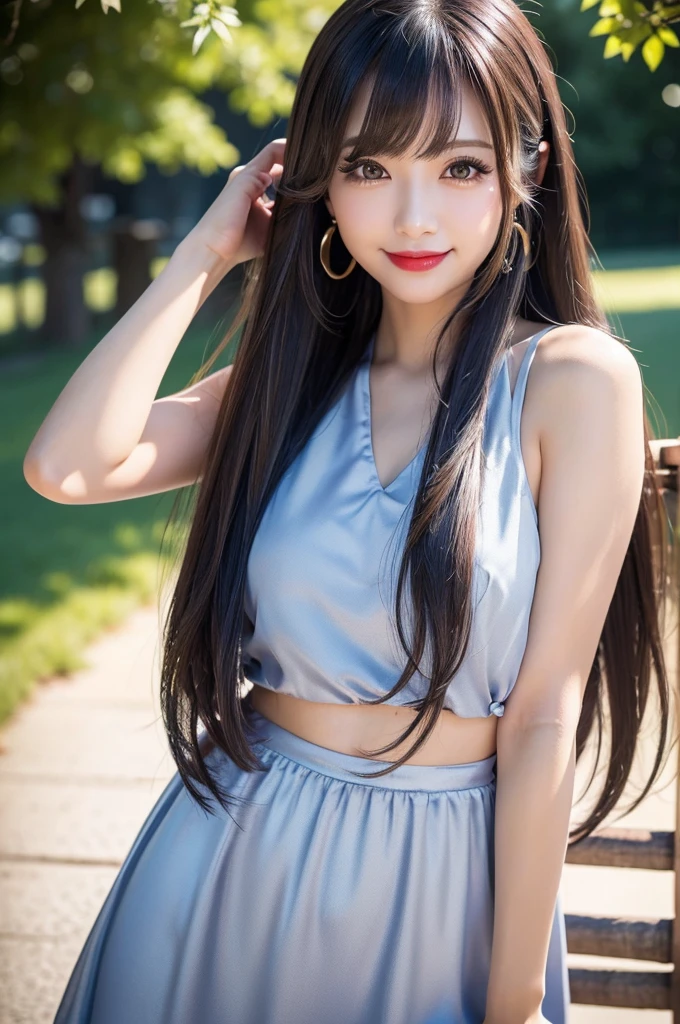 (((A real beauty))), RAW Photos, Black Hair、folder、Round eyes、False eyelashes、Straight Hair, Wavy Hair、correct、Crimson lipstick、Striped Hair、Brown Hair、Blue Hair、(Gradient Hair)、Asymmetrical Hair、Hair behind the ear、Crossed bangs、Long Hair、((お尻までLong Hair))、Long Hair、Straight bangs、Smooth, silky hair、Hair up on one side、とんでもなくLong Hair、Light brown eyes、Ring Eye、Round eyes、Wicked Smile、A light smile、Cast a Shadow、(Extraordinary presence)、Atmospheric perspective、Backlight、Exposure、Lens flare、、最high quality、超High resolution、超High resolution、Very realistic, masterpiece、correct、Textured skin、high quality、最high quality、Awards、32k, 髪のfolder、Cunning、(smile)、Shy laugh、Redness in the ears、correct、Subjective、Shine、360° View、Very detailed、超High resolution、解剖学的にcorrect、masterpiece、Emphasize the chest、High resolution、High detail、Long eyelashes、A slight blush、Compensate, (((Full Body Shot)))、(Hands on hips)、Captivating pose、Shooting from a distance、Various angles of view、Sony FE、Hair blowing in the wind、(Double teeth)