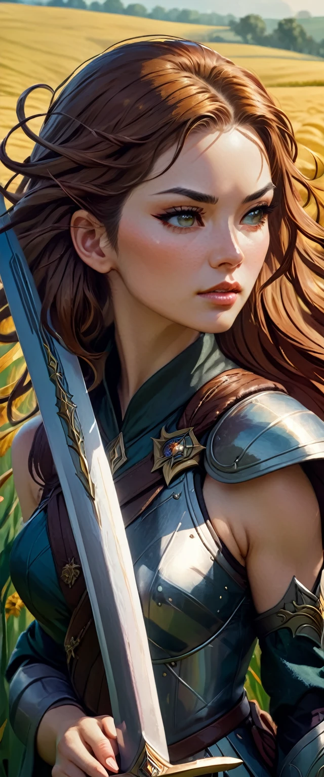 a close up of a woman holding a sword in a field, extremely detailed artgerm, style artgerm, ig model | artgerm, artgerm lau, ! dream artgerm, artgerm. high detail, artgerm detailed, style of artgerm, trending artgerm, artgerm style