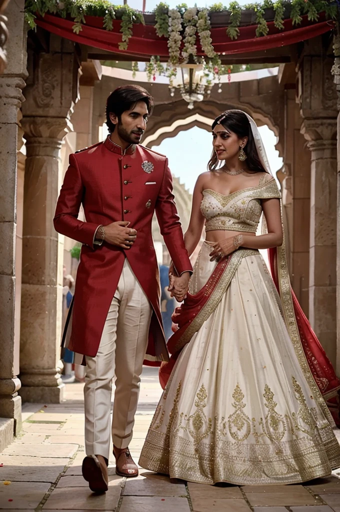 Kartik AARyan and kriti sanon wedding pictures background is red a royal wedding every actor present there 