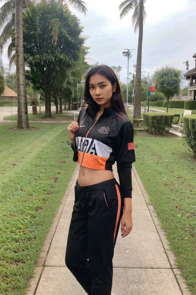 Malay girl and man, Olympic wear set, smart orange and black Olympic wear , super cool designs  outfit , long pants , jacket , no crop top shirt 