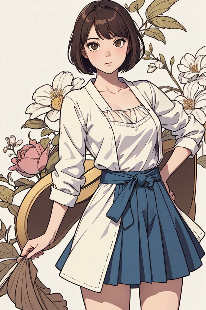 (((masterpiece, best quality, ultra highres, 1 girl, solo, no background))), super detailed skin and face and eyes and finger, beautiful japanese woman, small breasts:1.5, skinny, light brown hair, white background, very short pixie hair, (an illustration of girl), Knee shot, Generate with illustrations, Various expressions, Various poses, Please draw the entire character within the frame, ensuring that the head, arms, and legs are not cut off. The background should be simple, with the character positioned centrally, outline, anime, casual fashion,