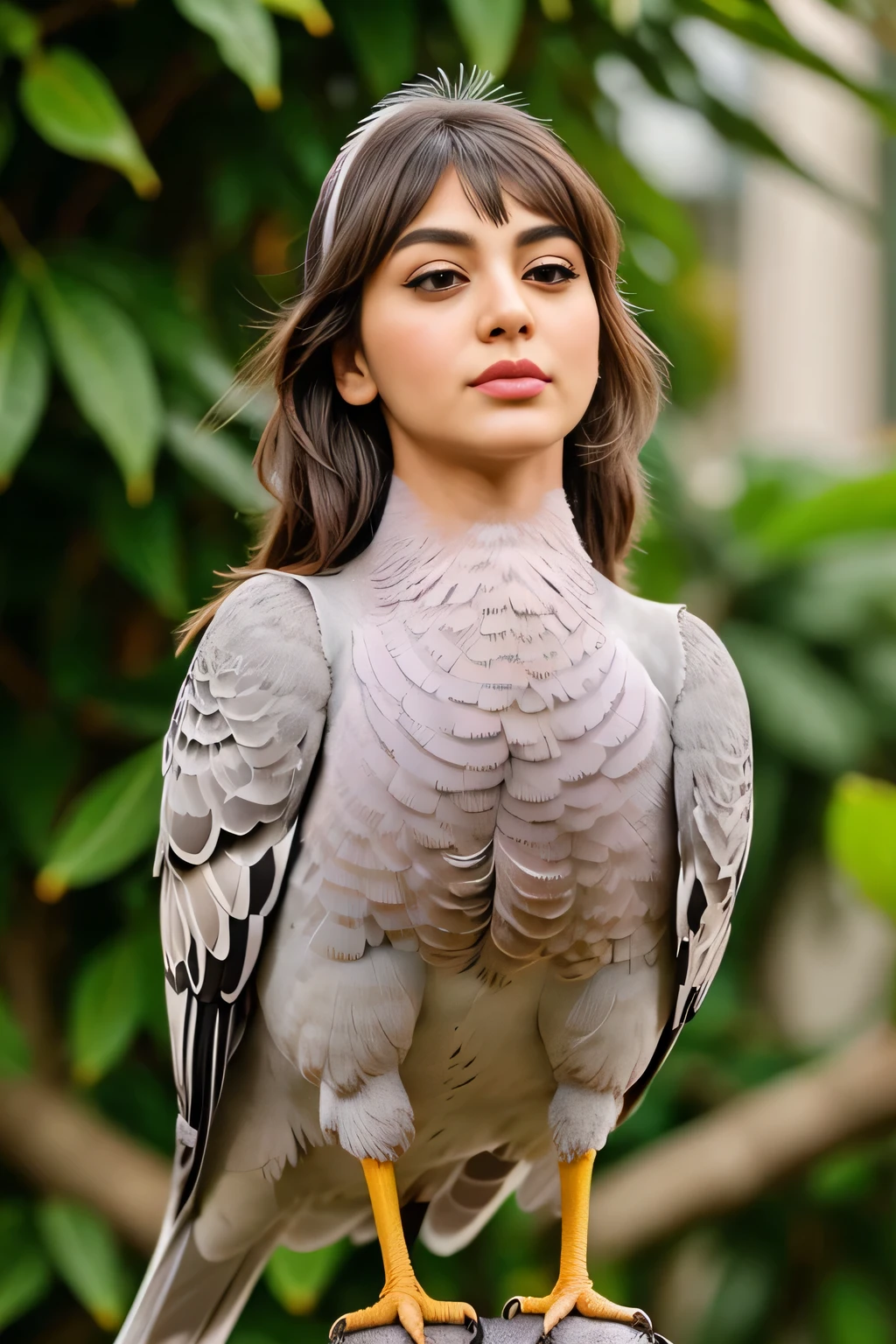 Hansika Motwani is a pigeon bird, She is a bird but her head looks like girl, from neck to full body looks like pigeon bird. Pigeon legs, pigeon wings. Bird body, pigeon body, perfect picture, perfect bird, real bird, Real head replace with real pigeon head. Exact Bird .