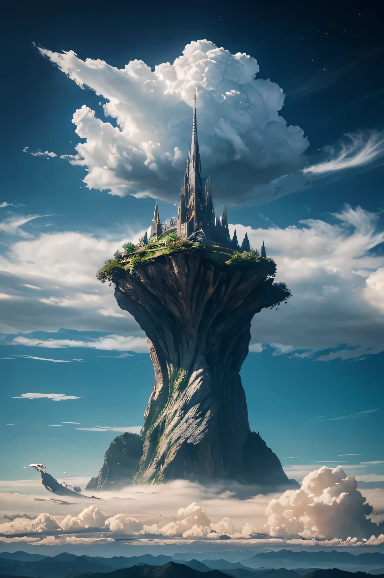 {
  "prompt": "A vast, limitless sky with enormous cumulonimbus clouds so large they seem to reach into space, creating an awe-inspiring and grand atmosphere. The scene evokes the feeling of a fantastical world, with a dragon's nest hidden within the clouds, suggesting an otherworldly and epic setting. The overall image is majestic, capturing the grandeur and expanse of the clouds and sky, resembling a scene from a fantasy novel or epic adventure."
}