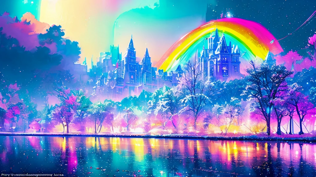 Colorful Metropolitan Museum of Art、Painting of a river with stars and moon in a rainbow sky、Met、輝くskyscraper、Shine overall、skyscraper、Concept art inspired by Tosa Mitsuoki、pixiv contest winners、Highest quality、Fantasy art、Beautiful anime scene、Bright Moon、Moonlight Star Environment、Dream painting、Anime Background Art、Fantasy Landscape Painting、Fantasy Knight、Anime Background、Background artwork、Great art、Atmospheric anime、Starry Sky、details enhanced。