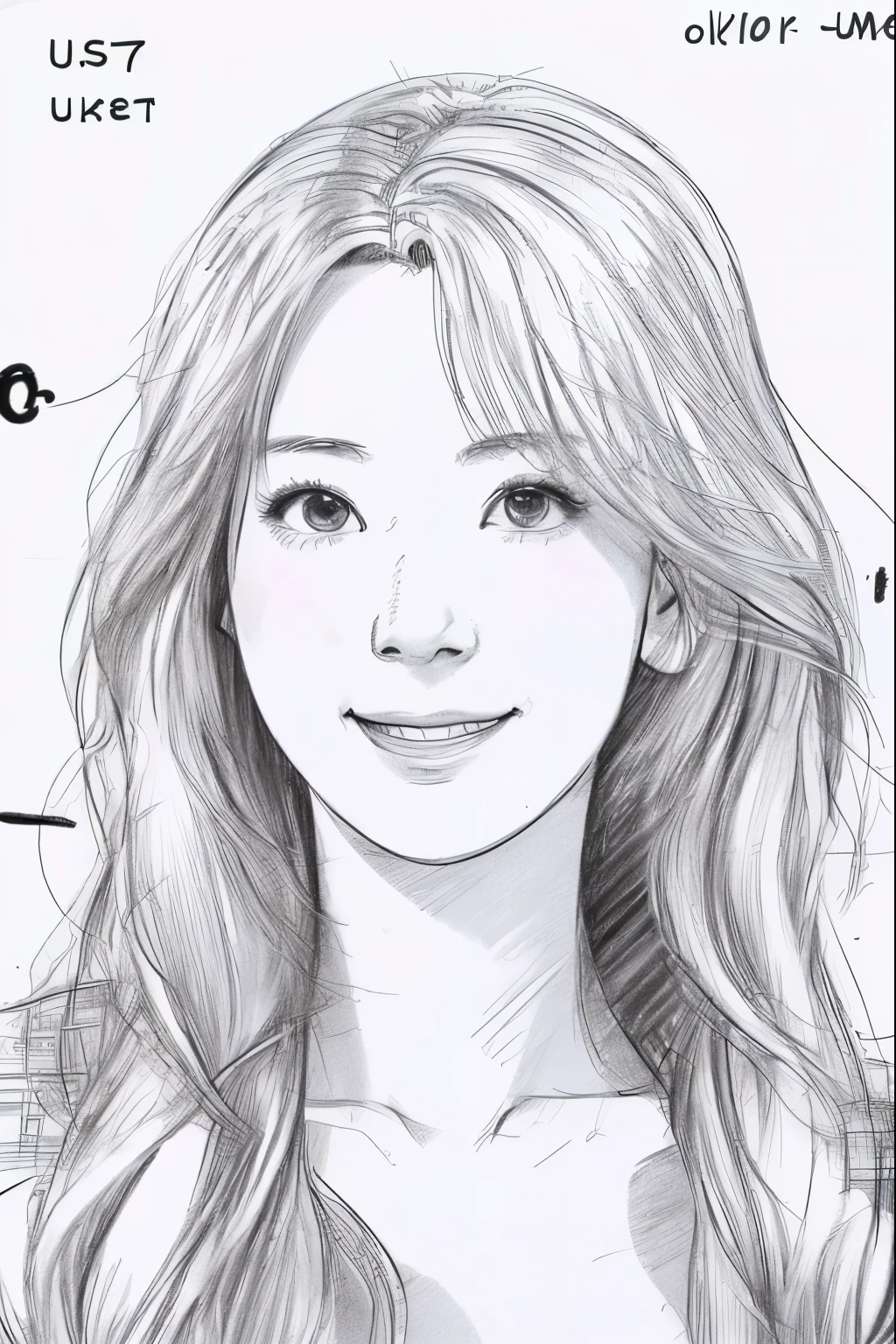 beautiful, alone, 最high quality, High resolution,masterpiece, high quality, One girl, sketch, drawing, pencil speed drawing works, ((user manual, sketch:1.5)), smile,