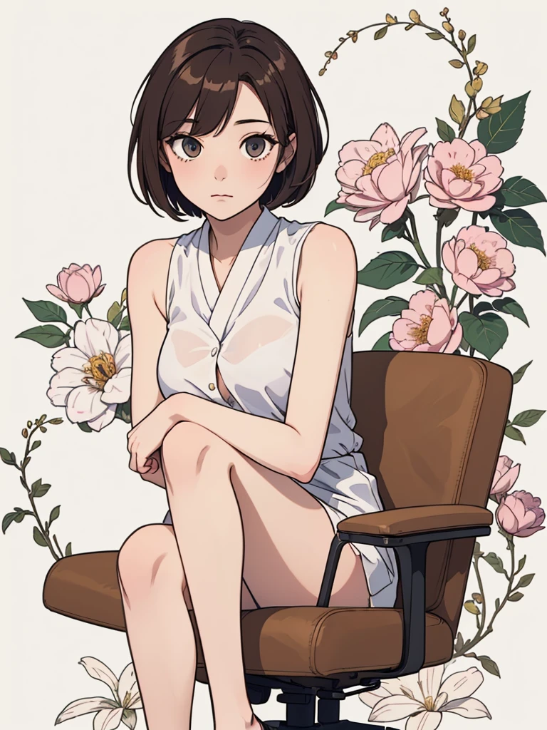 (((masterpiece, best quality, ultra highres, 1 girl, solo, no background))), super detailed skin and face and eyes and finger, beautiful japanese woman, small breasts:1.5, skinny, light brown hair, white background, very short pixie hair, (an illustration of girl), Knee shot, Generate with illustrations, Various expressions, Various poses, Please draw the entire character within the frame, ensuring that the head, arms, and legs are not cut off. The background should be simple, with the character positioned centrally, outline, anime, casual fashion,