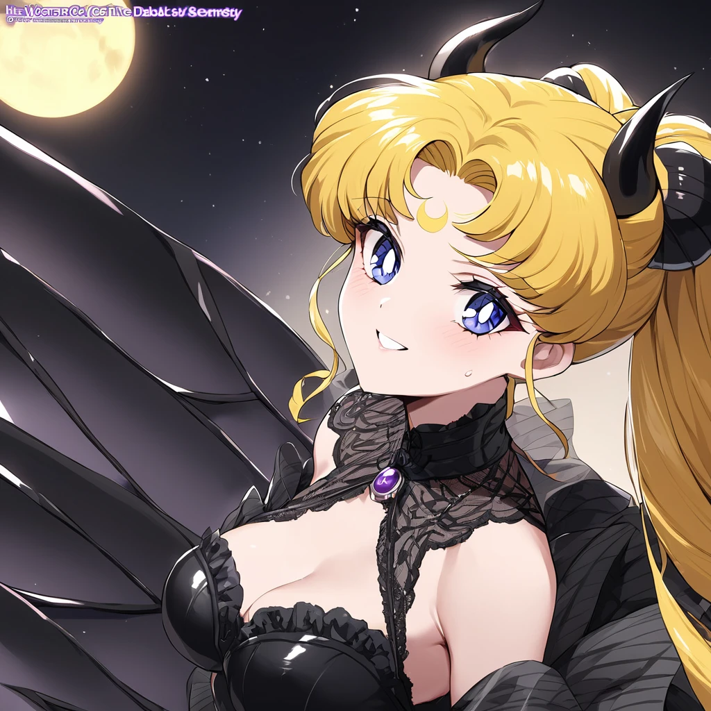 ((Highest quality)), ((masterpiece)), (detailed), （Perfect Face）、The woman is Princess Serenity, a sexy female demon with jet black skin, having sex with the dignified and powerful demon king, who inserts his penis into her pussy and ejaculates a large amount of semen into her.、The woman is a jet-black female demon with magnificent devil horns, jet-black devil wings, and a jet-black tail. Her skin is jet-black, and she is a devil bride wearing a luxurious black gothic Victorian wedding dress and a black wedding veil. She is the jet-black demon Princess Serenity, and has blonde hair with a happy expression as she looks at the camera.２The expression of a girl in love with her long hair tied up、The woman is Princess Serenity, and has sex with the majestic and powerful demon king, who inserts his dick into her pussy and ejaculates a large amount of semen into her.、The man is a dignified and powerful man.々A devil king embraces a woman and violates her thoroughly.