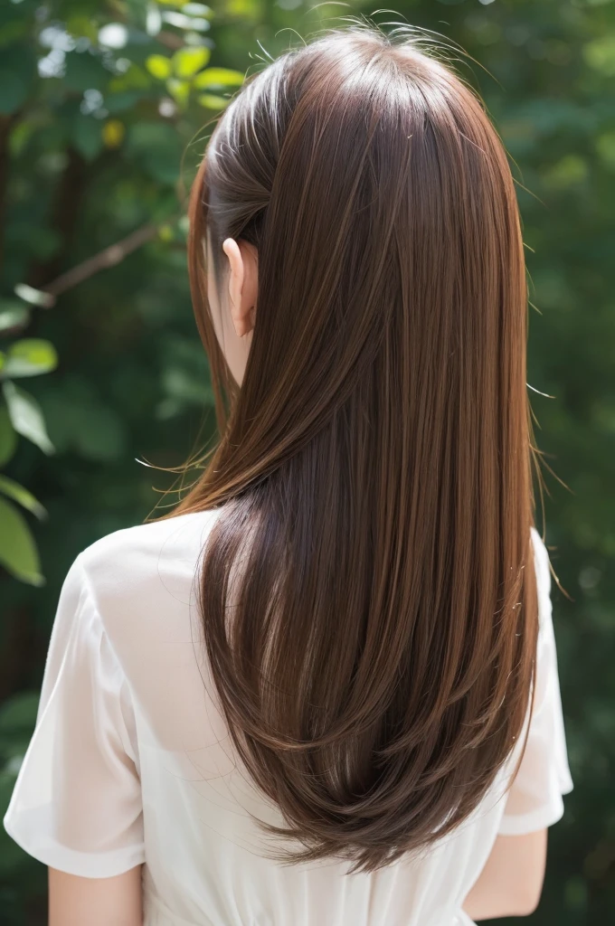 A woman with beautiful hair、Only hair、Back view、photograph、high resolution、straight、natural、White background、Smooth、Fluttering