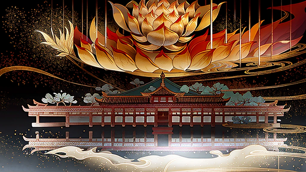 Ancient Japan paintings, Ancient Japanese Background, Mountain々, Rivers, Auspicious clouds, Pavilion, sunlight, masterpiece, Super detailed, A magnificent composition, Ultra HD, high quality, Very detailed, Official Art, Unified 8k wallpaper, Super detailed, 32k -- V 6