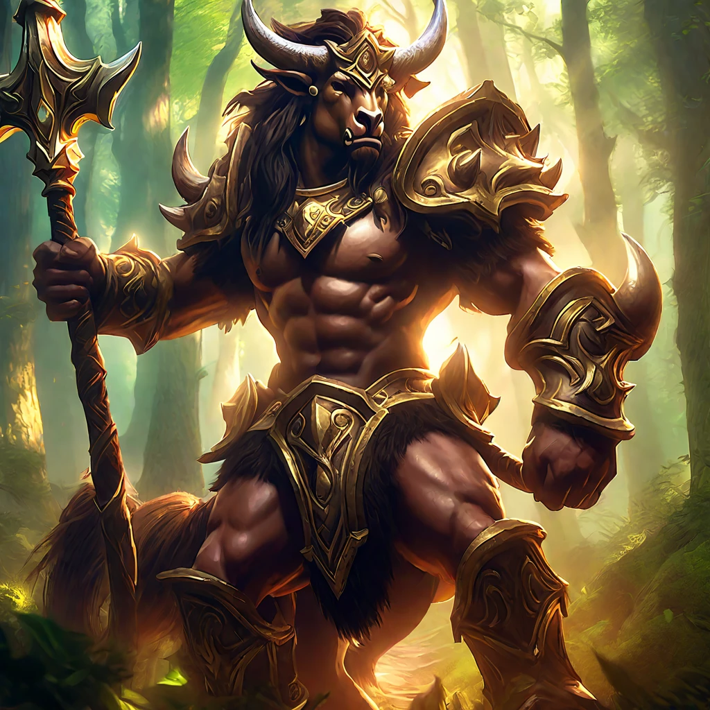 illustration of a centaur in the woods, imposing god, a centaur, centaur horse, centaur from greek mythology, centaur, Wow, World of Warcraft Concept Art, trending on Artstation, hearthstone card artwork, world of warcraft art style, Centauro, card game artwork, concept art, hdr, 8k